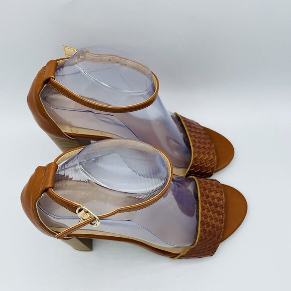 Wild Diva Shoes Womens Size 7.5 Brown Woven Braid Block Heels Sandals Ankle - Picture 3 of 12